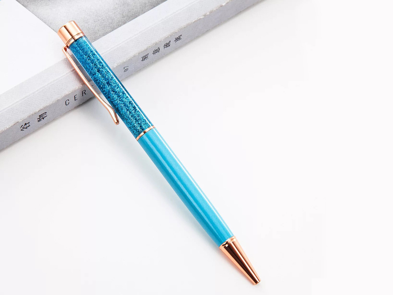 caneta com glitter - azul com rose gold 2