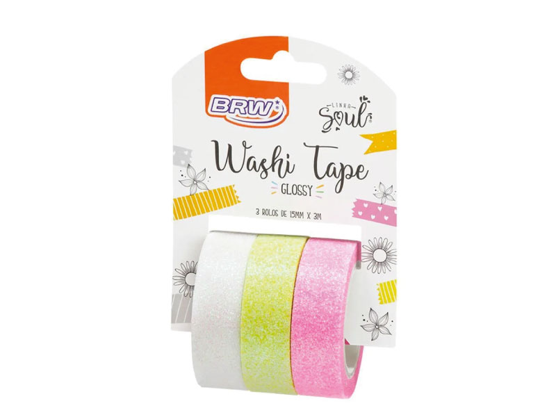Washi tape - Glossy - branco, amarelo e rosa 2